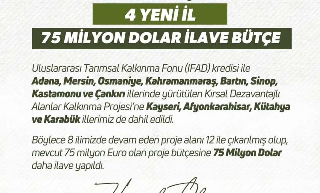 Tarım ve Orman Bakanlığı, Kırsal Dezavantajlı Alanlar Kalkınma Projesi'ne Kayseri,