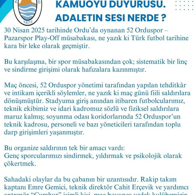 30 Nisan 2025 tarihinde Ordu’da oynanan 52 Orduspor – Pazarspor