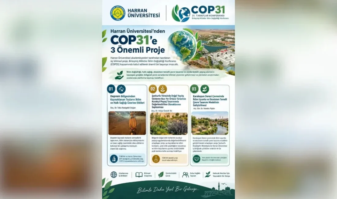 Harran Üniversitesi’nin üç projesi COP31’de sunulacak Harran Üniversitesi akademisyenleri Doç. Dr. Tuba RastgeldiDoğan, Doç. Dr. Hülya Öztürk