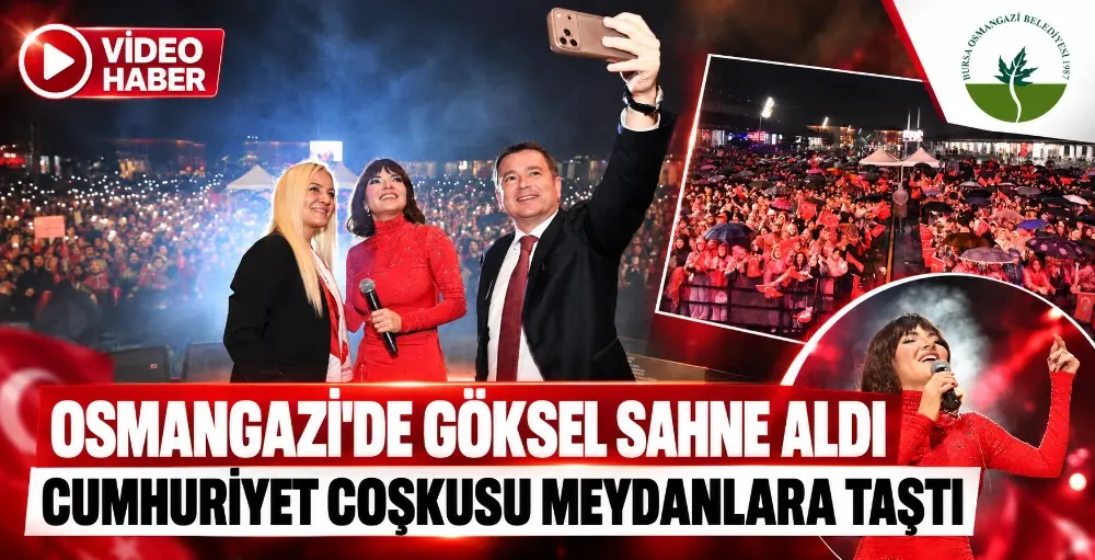 Osmangazi’de Göksel sahne aldı, Cumhuriyet coşkusu meydanlara taştı BURSA – BHA Osmangazi Belediyesi, Cumhuriyet’in ilanının 103’üncü yıl dönümünü